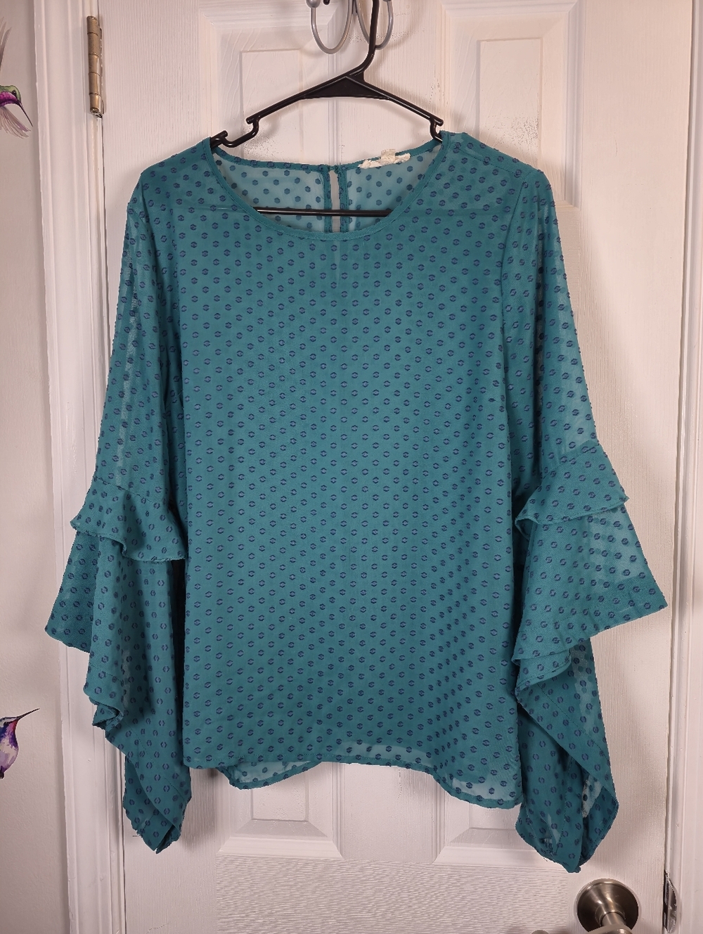Current Air Teal Ruffle Swiss Dot Blouse Size L